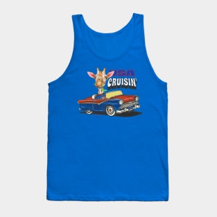 Humorous and Cute Giraffe driving in a cute classic car in the USA Tank Top